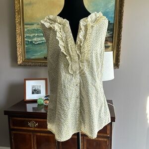 LOFT Ruffled Button-Down Blouse - white and light green